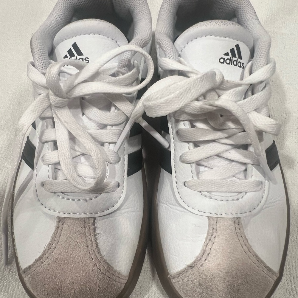 12 toddler Adidas Kids White and Black Sneakers with Tan Accents - Picture 5 of 10